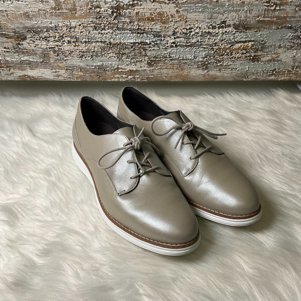 Cole Haan Womens Gray Leather Round Toe Low Top Lace Up Oxford Shoes Size US 9.5